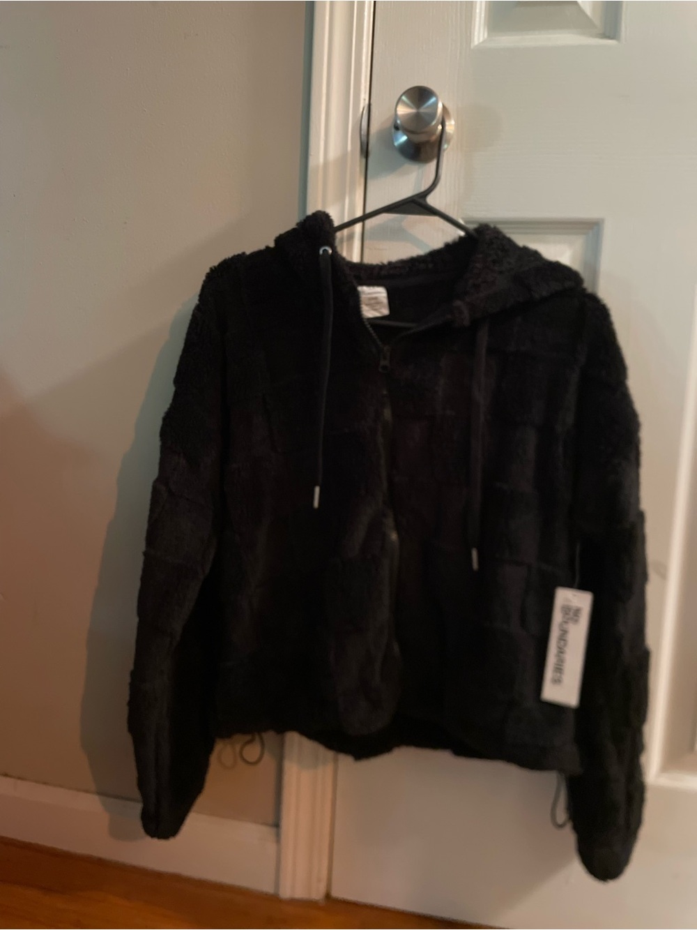 No Boundaries Black Faux-Fur Hooded Puffer Sweatshirt
